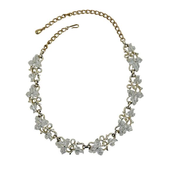 Sarah Coventry Necklace Plain and Fancy Goldtone Silvertone Textured Leaves Vtg - Picture 5 of 6